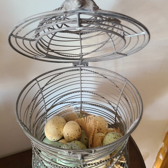 Gray Metal Birdcage Style Free Standing Decor & Eggs Farmhouse Dome Opening Top - Picture 2 of 5